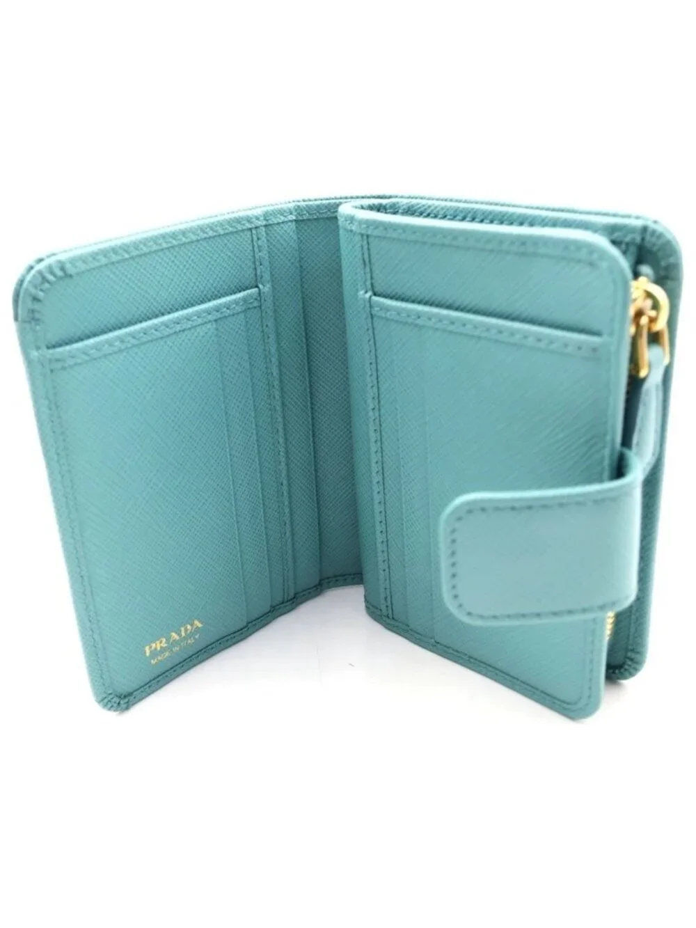 Prada Saffiano Compact Wallet Mini Mint Green Leather Gold